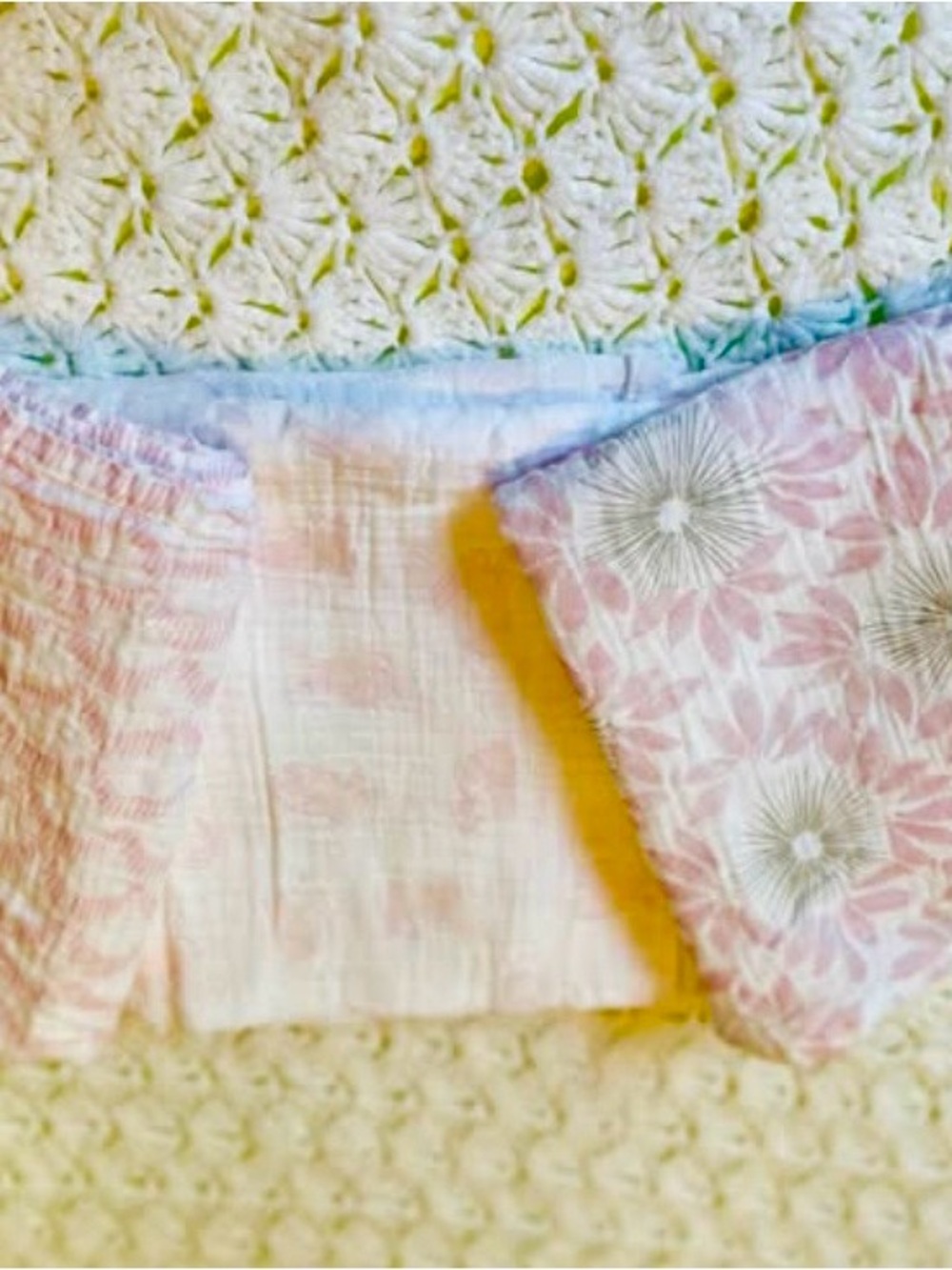 Pottery Barn Pink Floral/Bunny/Zigzag Lightweight Baby Swaddle or Muslin Blanket